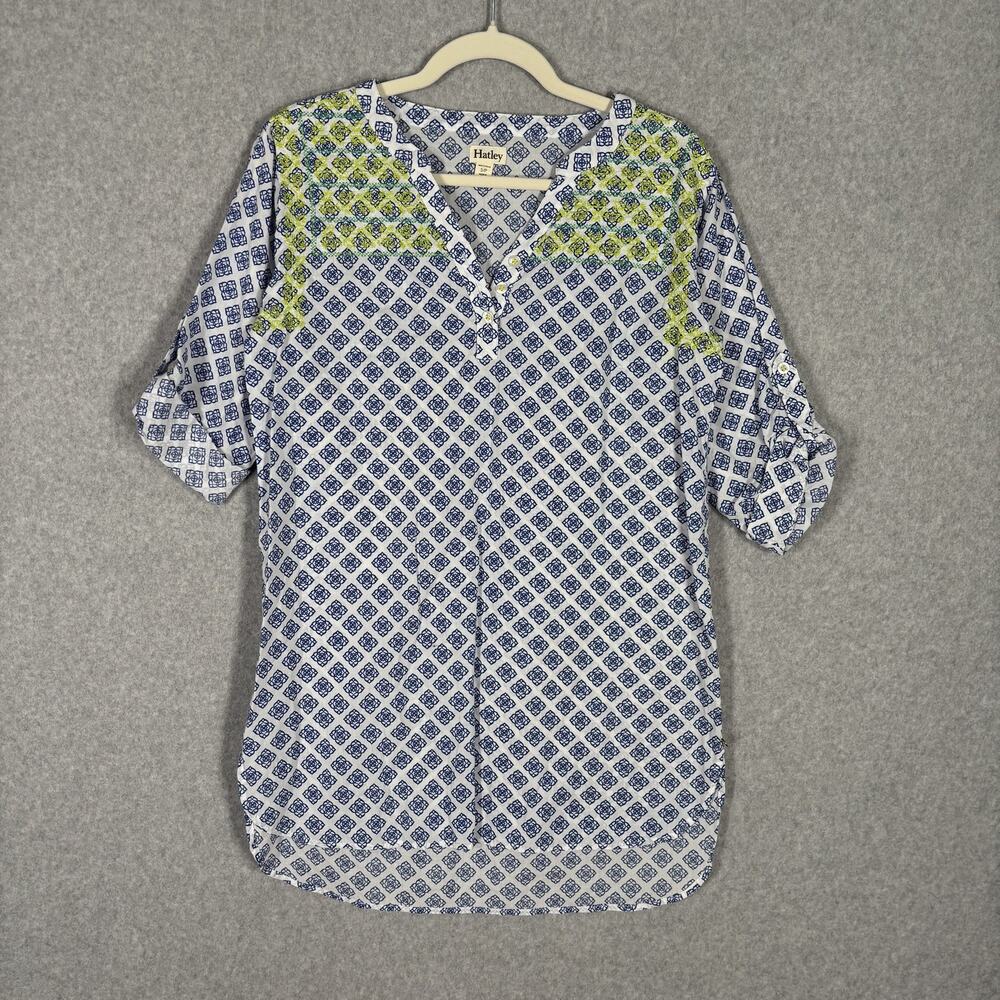 Hatley Cotton Embroidered Tunic Top Small Blue Medallion Resort Cruise Cover Up